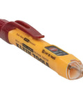 Dual Range NCVT2P Non Contact Voltage Tester 12 to 1000V AC With Visual And Audible Indicators Auto Power Off For Electricians And DIY Pros Seeking Fast Clear Voltage Detection, yellow pocket-size tester with red clip