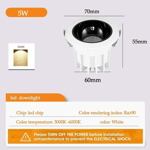 Zero Fuss 10 Pack Recessed LED Ceiling Light Kit featuring sleek aluminum glare-free trim and drop in housing, 5W LED downlight.