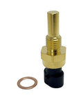 YCUPONE coolant temperature sensor with brass body, black plastic base, and copper washer (front view)