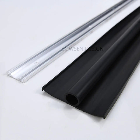 Heavy Duty U O Ring Garage Door Bottom Seal Weatherstrip Kit With Aluminum Track Retainer, 10 ft, black rubber, side view
