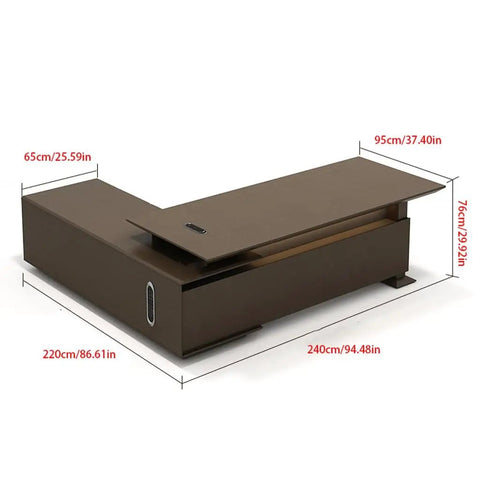 Level Up Your Daily Grind With This Elite Adjustable Standing Computer Desk Premium Executive Boss Table For Home Office Workstation Ergonomic Setup For Power Users And Heavy Lifts - Brown desk dimensions 240cm x 220cm with lift.