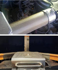 Reinforced Exhaust Heat Shield Mat 24x24 installed on hose, reflecting heat; 1200°F thermal barrier under vehicle hood