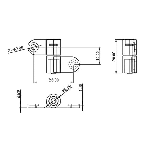 Technical drawing of Zinc Alloy Friction Type Positioning Hinges 360 Degree Rotation Shaft Symmetrical Adjustable Torque Hinge DP022-2R