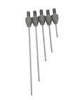Set of 5 needle contact points for dial indicator and depth gauge, 4-48 UNF thread, 1mm stem, 10mm to 50mm lengths, metal material.