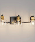 Matte Black And Antique Bronze 3 Light Vanity Fixture With Glass Globes Over Mirror Industrial Farmhouse Bathroom Lighting