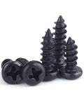 200 Piece Assortment Kit Black Carbon Steel Round Head Cross Drive Self Tapping Screws M1 To M3 in close-up view.