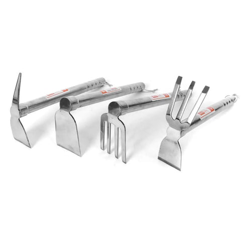 Lightweight Stainless Steel Dual Use Garden Hoe And Pickaxe With Comfortable Grip tools displayed on a white background.