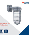 Jelly Jar Vapor Tight Wall Light Fixture With Prismatic Glass, Industrial Style Utility Sconce, 150W 120V, UL certified gray finish