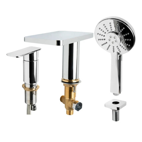 HomeStock Handheld Shower System with Solid Brass Construction and Polished Chrome Finish for Bathroom, showcasing chrome and brass components.