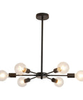 Six Light Sputnik Black Chandelier With Adjustable Height Ceiling Light Fixture showing clear bulbs and modern design