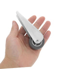 Pro Grade Barn Door Roller Hardware Replacement Kit Featuring Heavy Duty Directional Caster Wheels Built Different Smooth Operator Glide System - nylon roller in hand.