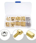 180 Pcs M2.5 Brass Hex Standoff Kit With Nuts And Spacers Male And Female Threaded Spacers For Electronics Tech DIY Motherboard PCB Repair Kit Gold And Silver Finish Includes Storage Boxes, open organizer with brass standoffs and nuts