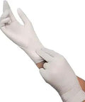 Person wearing Sterling Nitrile Exam Gloves Small Gray 3.8 Mil Textured Fingertips Powder Free Medical Gloves 9.5 Inch Case Of 2000 Latex Free