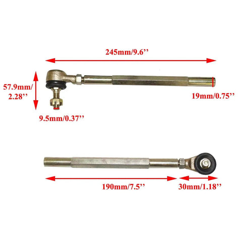 Complete tie rod set from 300Mm Steering Wheel Kit With 320Mm Gear Rack Pinion And Adjustable Shaft, showing dimensions.