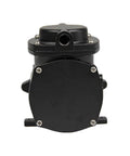 Front view of black 12V DC oil-free diaphragm vacuum pump with top inlet and screw-fastened housing, 35L/min