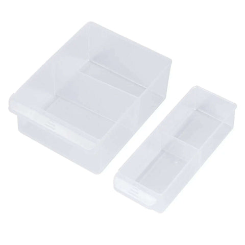 Two clear plastic removable dividers for Wall Mount Cabinet Organizer With 39 Drawers And Removable Dividers, Doubles Capacity To 78 Compartments.