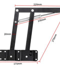 Two Pack Hydraulic Lift Top Hinges For Coffee Tables Featuring Quiet Soft Close Action And Smooth Glide Motion measuring 220mm x 270mm.