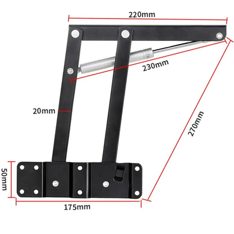 Two Pack Hydraulic Lift Top Hinges For Coffee Tables Featuring Quiet Soft Close Action And Smooth Glide Motion measuring 220mm x 270mm.