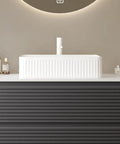 20'' Rectangular Vessel Ceramic Bathroom Sink without Faucet, Striped, White, modern design with counter setup