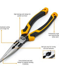 Pitbull Dual Material 4 Piece Plier Set With High Leverage Joint Beastly Grip And Cross Hatched Jaw Teeth For Superior Cutting Gripping And Pulling Power 82203C showing ergonomic handles and cross-hatched jaw teeth.