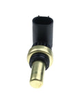 A-Premium coolant temperature sensor with brass probe and black plastic connector, close-up view.