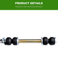 Side view of a front suspension sway bar link with a brass-colored shaft, black rubber bushings, and metal end mounts.