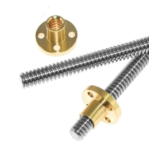 Bulletproof 304 Stainless Steel T10 Lead Screw With Heavy Duty Brass Nut 900mm Long 16mm Pitch showing high-strength components