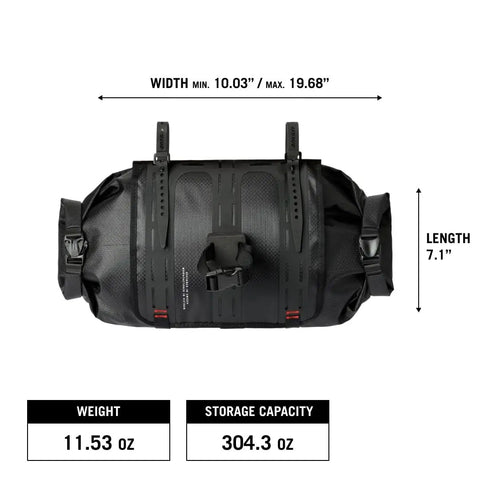 Waterproof Bike Handlebar Bag Rolltop 9L Front Frame Storage With Secure Elastic Straps for Racing, MTB, E-MTB and Gravel