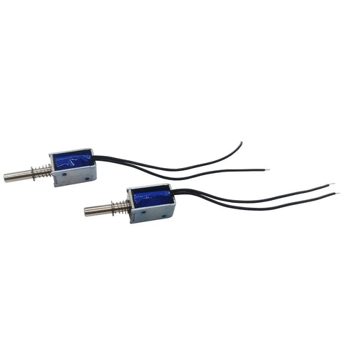 Two Pack Mini Push Pull Linear Solenoid Electromagnet With 5mm Stroke, DC 5V To 12V, 25 Ohm, Open Frame Mini Frame Actuator displayed