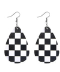 Hella Chic Women Checkerboard Earrings Soft Leather Dangle Teardrop Drops Black And White Checkered Pattern Lightweight Daily Wear Jewelry Gift For Her, teardrop design.