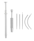 Pro Grade All In One Piercing Taper And Ball Grabber Tool Set 14G Through 20G showing taper tools and curved insertion pins.