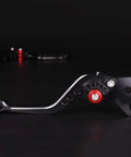 Sick Adjustable Brake And Clutch Levers Fit Yamaha Raptor 660 700 YFZ450 Banshee Blaster Anodized Aluminum, black lever with red adjuster.