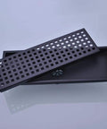 Linear Shower Floor Drain With Removable Cover Grid Grate 12 Inch Long Rectangle Stainless Steel Matte Black Finish for Modern Bathrooms