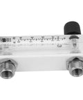Panel Mount Gas Flowmeter LZM-6T With Adjustable Valve, 2-20 LPM And 4-40 SCFH, clear acrylic body, side view of thread interface