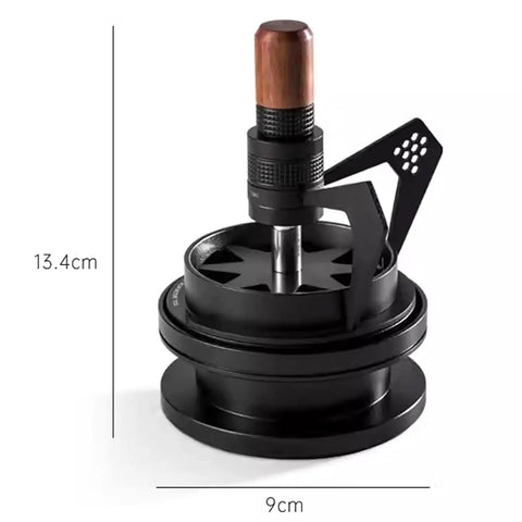 Heavy Duty Stainless Steel Espresso Distribution Tool 58Mm With Nine Precision Needles And Adjustable Stand from top view showing dimensions.