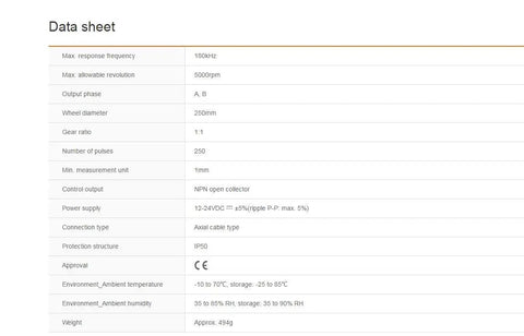 Data sheet specifications for Incremental Rotary Encoder ENC-1-1-N-24 NPN Output, Pro Grade Industrial Encoder for Automation and CNC.