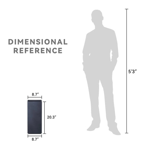Dimensions of crack-resistant lightweight concrete planter, tall 19.9 inches, charcoal rectangular plant pot with drainage hole.