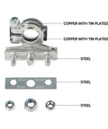 Two Pack 12V Top Post Battery Terminal Connectors Kit with 3 Way Clamps Positive and Negative Durable Tinned Copper Quick Disconnect