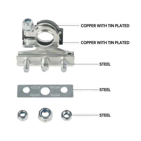 Two Pack 12V Top Post Battery Terminal Connectors Kit with 3 Way Clamps Positive and Negative Durable Tinned Copper Quick Disconnect