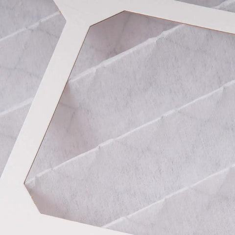 Close-up of pleated filter from 20x20x2 Pleated Air Filter 3 Pack With MERV 12 High Efficiency For Allergies And Asthma Relief Actual Size 19.5 x 19.5 x 1.75 Fit Most HVAC Systems Premium Home Air Quality Upgrade
