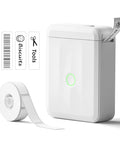 D110 Bluetooth Label Maker With Thermal Printer, Compact Home Office Labeler For School showing printed labels and tape roll