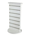 Two Sided Slatwall Counter Spinner Display Rack In Maple Finish For Giftware And Jewelry, Rotating Spin Rack With Black Base