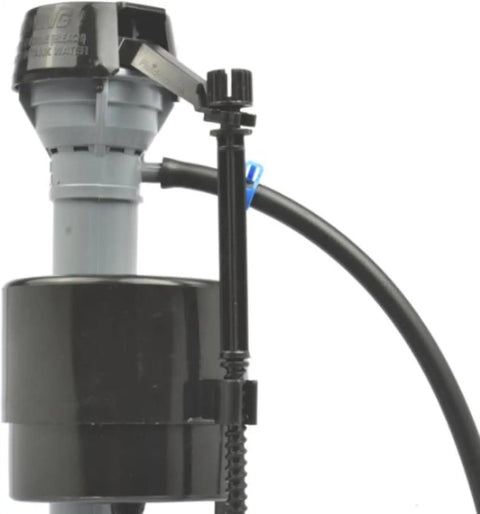 Close-up of Premium Universal Toilet Fill Valve for Quiet, Powerful Flush, Adjustable Height 9 to 14 Inches, Roller Clamp