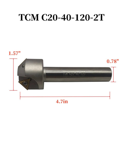 Chamfering tool holder with 3/4-in shank and carbide inserts, side view