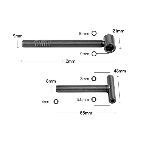 Must Have Motorcycle Engine Valve Adjustment Tool Kit square and hex wrenches with size measurements shown in mm