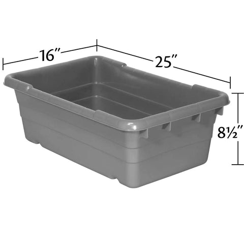 Jumbo Lug Plastic Nest And Cross Stack Totes 25x16x9 Inch Gray 6 Pack Heavy Duty Storage Bins with dimensions.