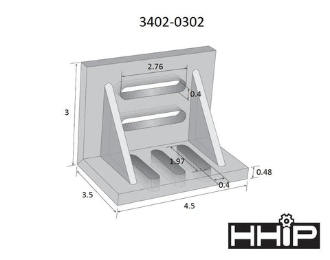 HHIP 3402-0302 slotted webbed angle plate, 4-1/2 x 3-1/2 x 3 in, isometric view