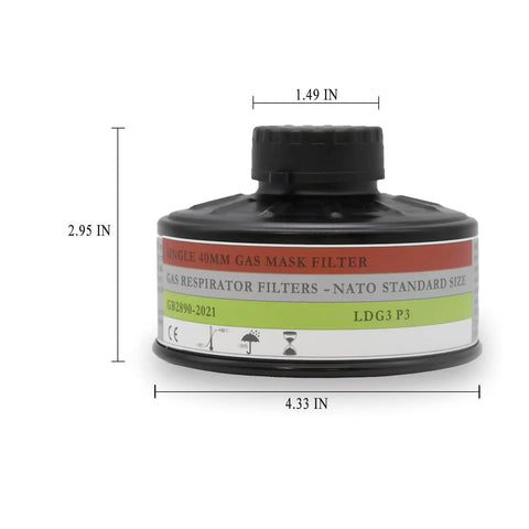 CBRN NBC Filter For 40mm Face Cover With 10 Year Shelf Life, Military Grade Protection, Fits Standard 40mm Masks image with dimensions