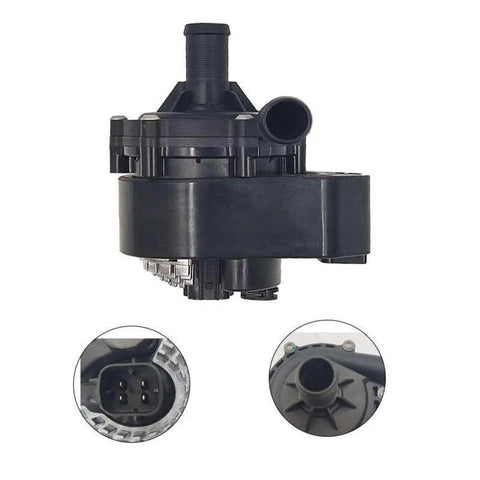 Bolt On Easy Electronic Water Pump For Electric Vehicle Cooling Systems with connector view and side port detail.