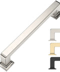 Slick Brushed Nickel Cabinet Pulls, 5 Inch Center To Center Kitchen Handles, 6 Pack With Quick Trim Mounting Screws, Modern Drawer Hardware in brushed silver finish.